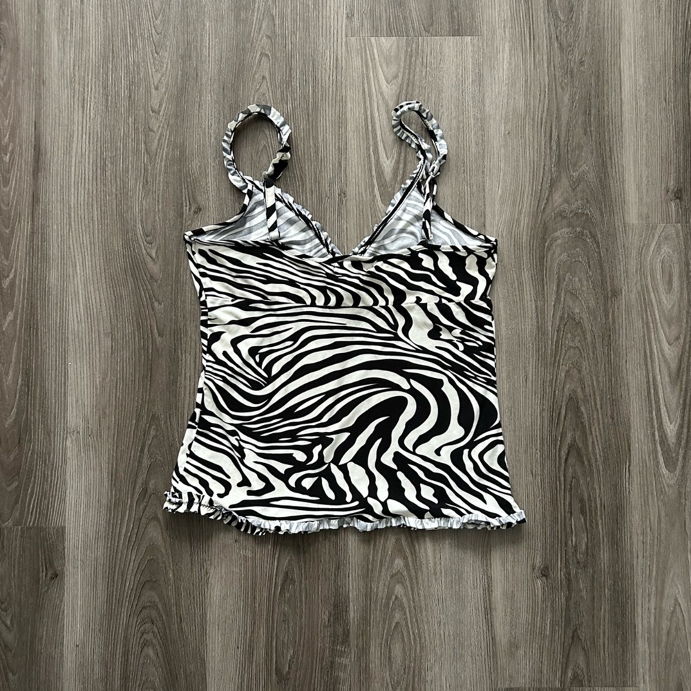 Zebra Print Ruffle Cami Tank Top - Black & White - Picture 4 of 4